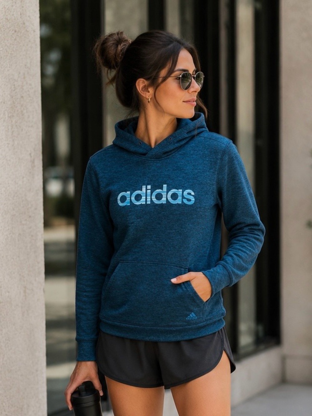 Adidas Teal Blue Pullover Hoodie with Logo